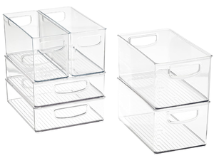 LOT OF 2 6PCS iDesign Recycled Plastic Small Stackable Kitchen Organizer Bin with Integrated Handles