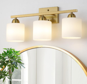 Stainless Steel Milk Glass Bathroom Vanity Light Over Mirror