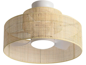 18W LED 21 Inches DC Dimmable Bamboo Rattan Fandelier with Remote Control