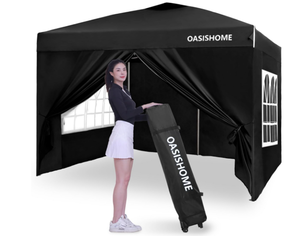 Pop-up Gazebo Instant Portable Canopy Tent 10x10, with 4 Sidewalls, Windows, Wheeled Bag, for PatioOutdoorWedding Parties and Events (10FTx10FT, Black)
