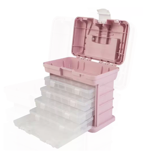 Stalwart 7 in. W - Pink Plastic 4 Drawer Tool Box for Hardware or Craft Supplies - Portable Tool Box