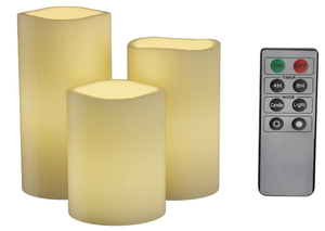 Lot of 5, 3-Piece Flameless Candle Set - Remote Controlled, LED Candles, Lavish Home (White)