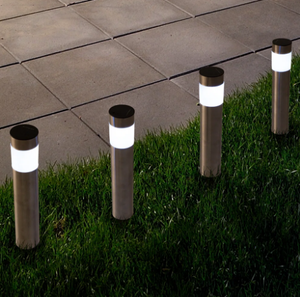 Pure Garden Outdoor Solar Lights - 4 Stainless-Steel LED Lights- Weather-Resistant Stake Lights (Set of 4)
