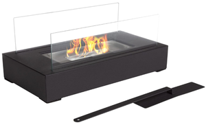 Bio Ethanol Tabletop Fire Pit - Rectangular Indoor or Outdoor Ventless Fireplace - Clean Burning Portable Heat with 360-View by Northwest (Black)