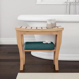 Lavish Home Shower Bench-Water Resistant Natural Eco-Friendly Bamboo with Storage Shelf