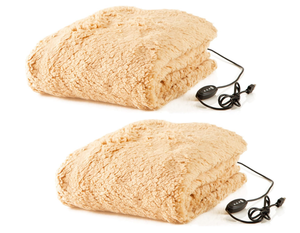 Stalwart Heated Blanket 2-Pack - USB-Powered Sherpa Throw Blankets for Travel, Home, Office, or Camping � Winter Car Accessories (Tan)