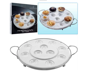 Lot of 3 Godinger 82515 Two Tier Multi Purpose Serving Tray - WhiteChrome - 14-inch plate diameter