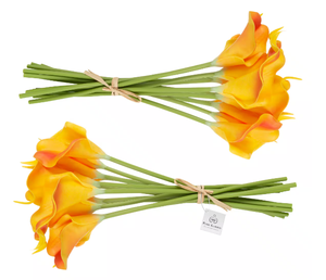 Lot of 7- Sunset Orange Artificial Calla-Lily Flowers with Stems (24-Pack)