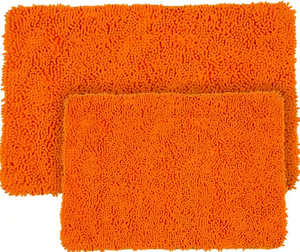 2PCS Shag Orange Memory Foam Bath Mat Set