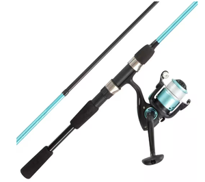 Turquoise Fiberglass Fishing Rod and Reel Combo
