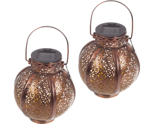Set of 2 Solar Outdoor Lights - Hanging or Tabletop Rechargeable LED Lantern Set with 2 Shepherd Hooks for Outdoor Decor by Pure Garden
