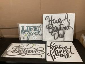 Lot of 4 Metal Cutout Decorative Wall Sign-3D Word Art Home Accent Dcor