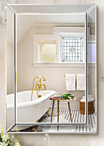 Frameless Rectangular Bathroom Mirror, Polished Beveled Edge, Wall Mount
