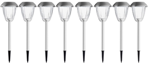 Pure Garden Solar Path, Set of 8 Tall Stainless Steel Outdoor Stake Lighting for Garden, Landscape, Yard, Driveway