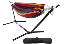 Pure Garden Double Brazilian Hammock with Stand Included � Woven Cotton, 2-Person, Outdoor Swing with Frame for Camping, Backyard, or Patio