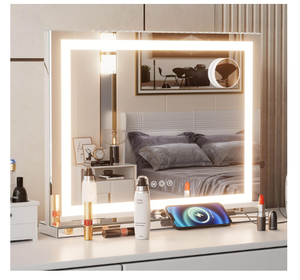 RICHTOP Large Vanity Mirror with Lights,Led Makeup Mirror, Lighted Makeup Mirror with USB Outlet 3 Color Dimmable Memory Lighted Tabletop & Wall Mounted Mirror