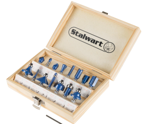 Router Bit Set- 15 Piece Kit with �� Shank and Wood Storage Case By Stalwart