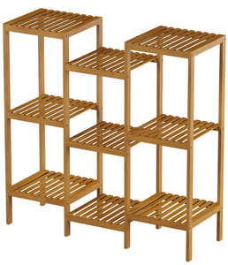 Pure Garden Multi-Level Plant Stand-Freestanding 9 Shelf Bamboo Storage Rack-IndoorOutdoor Shel
