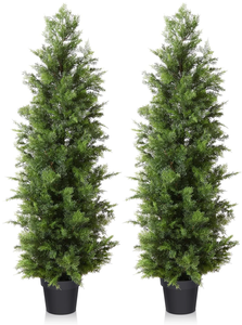 LOT OF 2 LOMANTO Outdoor Artificial Topiary Cedar Tree