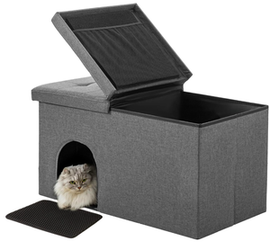 Cat Litter Box Enclosure Hidden Furniture Ottoman with Lid Dog Proof Cat Litter Box