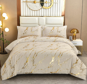 3PCS Queen Size  WONGS BEDDING Khaki Gold Metallic Marble Christmas Comforter Set