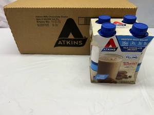 lot 263 image: 3x 4pack 11oz Atkins Protein Shake Milk Chocolate Delight3x 4pack 11oz Atkins Protein Shake Milk Chocolate Delight Best by 11272023