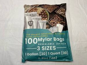 lot 436 image: 100 Mylar Bags(3 sizes), Oxygen Absorbers & Labels