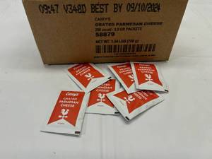 lot 366 image: 2x 200 Packets Grated Parmesan Cheese Best by 09102024