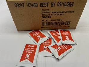 lot 367 image: 2x 200 Packets Grated Parmesan Cheese Best by 09102024