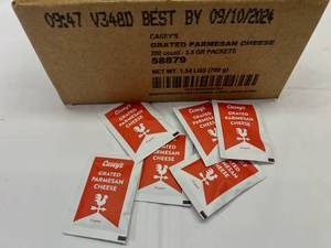 lot 368 image: 2x 200 Packets Grated Parmesan Cheese Best by 09102024