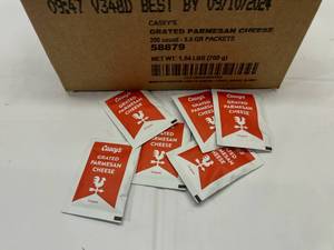 lot 369 image: 2x 200 Packets Grated Parmesan Cheese Best by 09102024