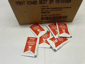 lot 371 image: 2x 200 Packets Grated Parmesan Cheese Best by 09102024