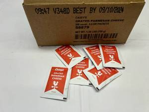lot 372 image: 2x 200 Packets Grated Parmesan Cheese Best by 09102024