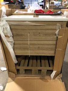Home Decorators Collection Autumn 30 in. W x 19 in. D x 34 in. H Single Sink Bath Vanity in Weathered Tan with White Engineered Stone Top Corner Damaged Customer Returns See Pictures