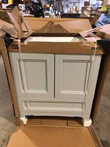 Glacier Bay Delridge 30.25 in. W x 18.75 in. D x 32.89 in. H Single Sink Bath Vanity in Pearl Gray with White Cultured Marble Top Customer Returns See Pictures