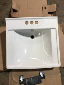 Decorum Vitreous China Wall-Hung Rectangle Vessel Sink with 4 in. Centerset Faucet Holes in White by American Standard   Customer Returns See Pictures