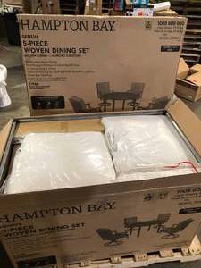 Hampton Bay Geneva 5-Piece Brown Wicker Outdoor Patio Dining Set with CushionGuard Almond Tan Cushions   Customer Returns See Pictures