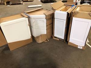 Lot of Assorted Kitchen Cabinets Slight Damaged   Various Models and Conditions Some units Customer Returns See Pictures