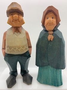 lot 106 image: Hand Carved Wood Figurines - Signed JK