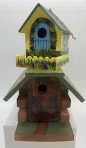 lot 160 image: WOOD BIRD HOUSES including Wood Log Birdhouse - QTY 2