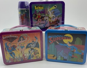 lot 136 image: HALLMARK - School Days (Set of 3) Lunch Boxes including Super Friends, Superman, Batman and Robin