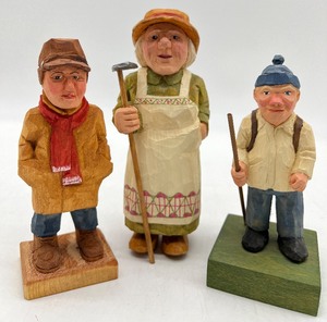 lot 218 image: Artisan MARY & BOB ERICKSON Hand Carved Wood Figurines - QTY 3