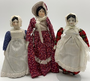 lot 242 image: VINTAGE - Set of 3 Porcelain Faced Dolls
