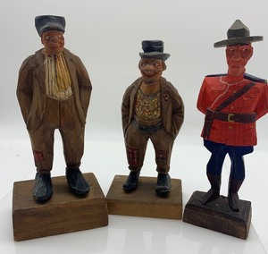 lot 251 image: VINTAGE Hand Carved Wood Figurines - Set of 3 including Grumpy Old Men and Ranger