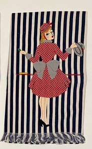 lot 171 image: Vintage Embroidered Towels - Bellhop and Pinup Girl