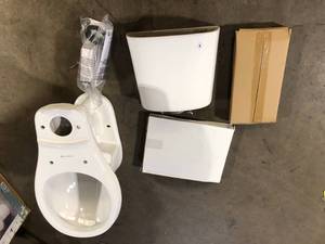 Glacier Bay 12 in. Rough in 2-Piece 1.1 GPF1.6 GPF Dual Flush Round Toilet in White Seat Included Customer Returns See Pictures