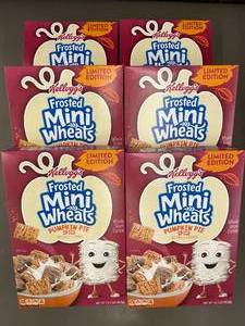 Lot of 6 Kelloggs Frosted Mini-Wheats Pumpkin Pie Spice Cereal - Limited Edition