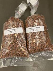 Lot of 2 Bags of Unsalted Roasted Almonds, 2 lbs Each