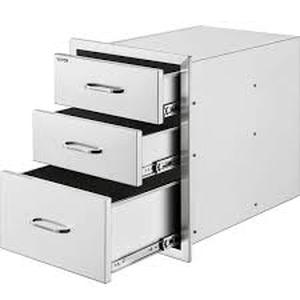 lot 6 image: VEVOR 18 in. W x 23.2 in. H x 23.1 in. D Outdoor Kitchen Stainless Steel Triple BBQ Access Drawers with Chrome Handle