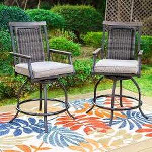 lot 71 image: Phi Villa Swivel Metal Outdoor Bar Stool with Grey Cushion (2-Pack)